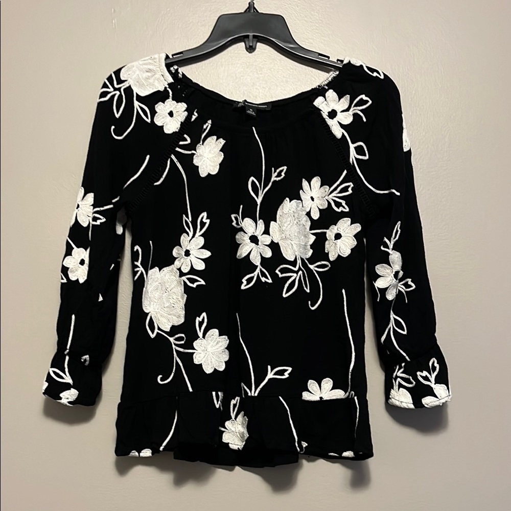 Floral Black and White Women's Top